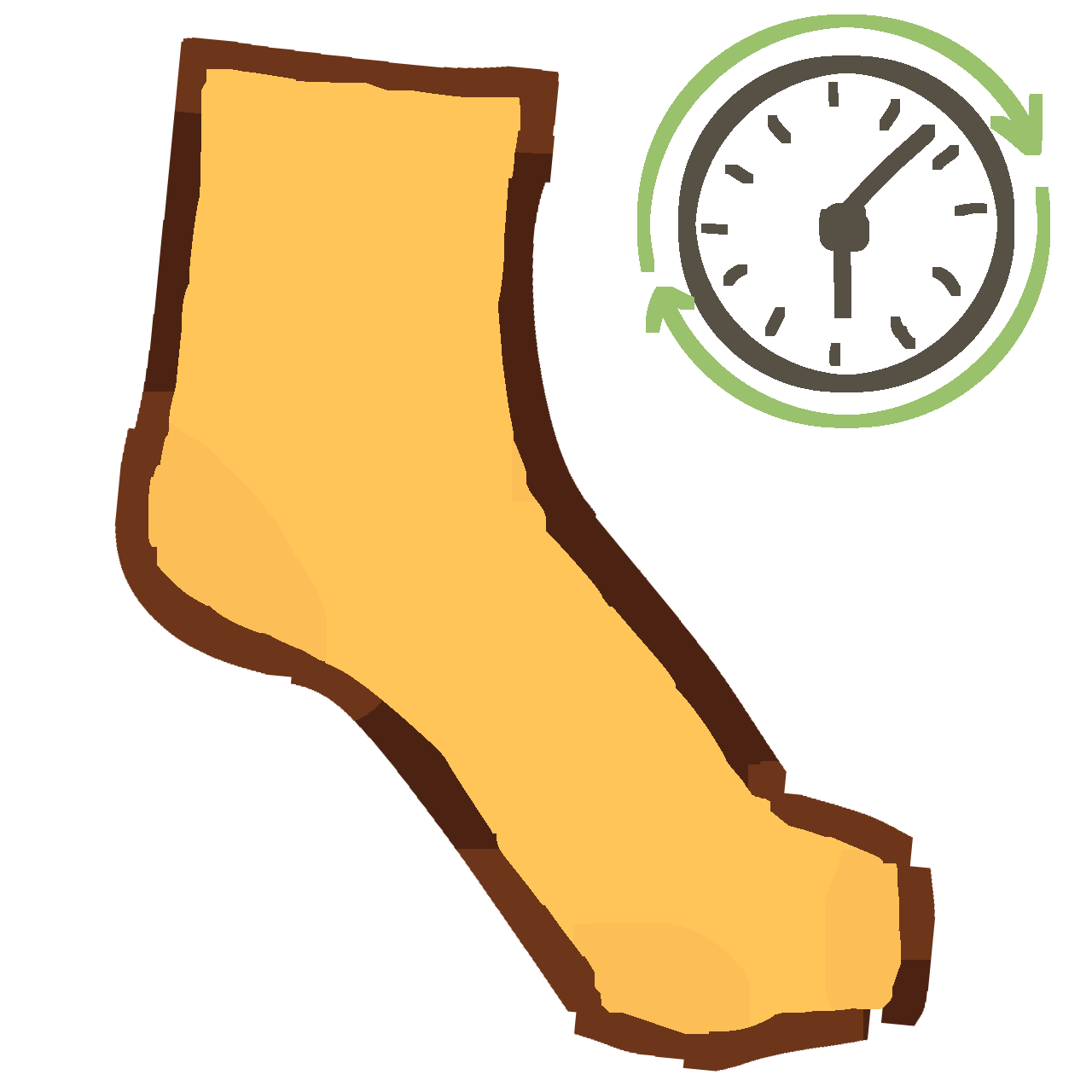 a yellow foot and ankle standing on tiptoes. to the right is a clock with two green 'cycle' arrows curving around it